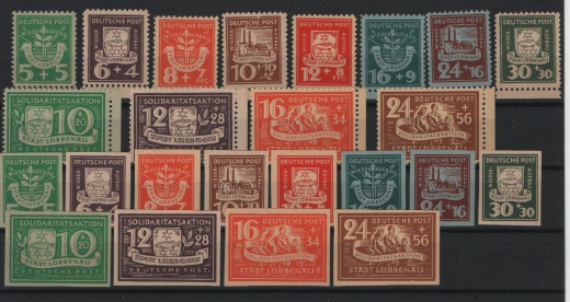 D. - OST, Lokalausgaben, Lübbenau, 1946, Mi.- Nrn.: 1A- 12 A + 1 B- 12 B, **, teils mit Plf.! Selten!