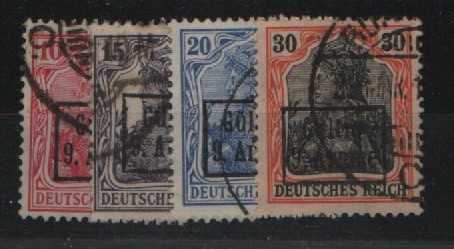 Dt. Bes. I. WK., 1918, M.V.i.R. / 9. Armee, Mi.- Nr.: 1-4, gestempelt! Selten!