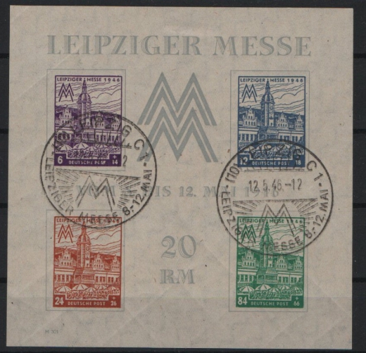 SBZ, West- Sachsen, 1946, Mi.- Nr.: Bl. 5 Xa Z, gestempelt, Fotoattest Dr. Jasch BPP: echt und einwandfrei! Luxusstück! RR!