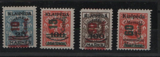 Memelgebiet, 1923, Mi.- Nrn.: 230- 233, * / ungebraucht! Qualitätsstücke! Selten!