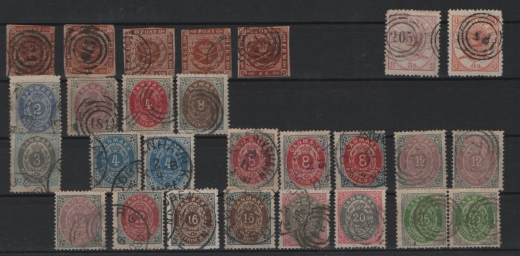 Dänemark, ca. 1860- 1900, kl. Lot mit interessanten Frühwerten und Abstempelungen, gestempelt, Kabinett- Luxus!
