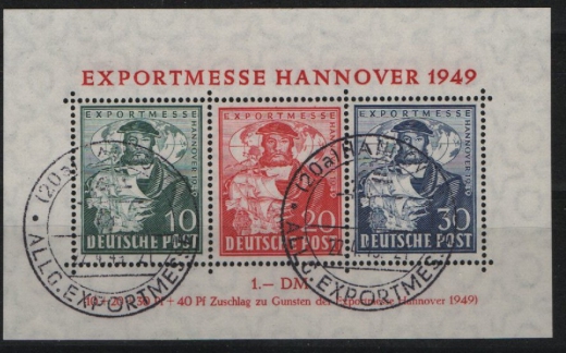 Bizone, 1949, Mi.- Nr.: Bl. 1 a, gestempelt, mit ESST!, Befund Schlegel BPP; e+e! Luxusstück! Selten!