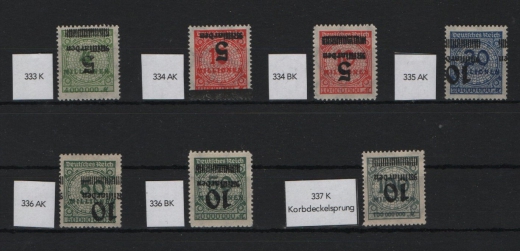 DR, Infla, kl. Lot aus Mi.- Nrn.: 333 K- 337 K (alle Kopfstehender Aufdruck!), *, Qualitätsstücke! Sehr selten!