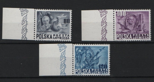 Polen, 1948, Mi.- Nrn.: A 515- 517, **, selten!