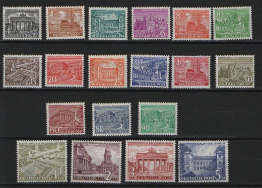 Berlin, 1949, Mi.- Nrn.: 42- 60, **, Der Bautensatz, kpl. Satz., Mi.- Nrn.: 50- 60 je tiefstgeprüft Schlegel BPP! Qualitätssatz!