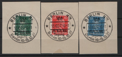 DR / Weimar, 1927, Mi.- Nrn.: 407- 409, gestempelt, auf Briefstück! Luxussatz! Selten!