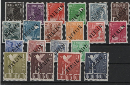 Berlin, 1948, Mi.- Nrn.: 1- 20, kpl., Der Schwarz- Aufdruck- Satz, **, je tiefstgeprüft Schlegel BPP! Selten!