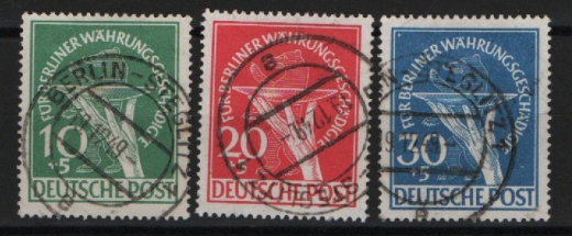 Berlin, 1949, Mi.- Nrn.: 68- 70, Der Währungsgeschädigtensatz gestempelt, je tiefstgeprüft Schlegel BPP! Luxussatz!