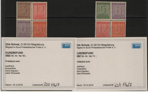 SBZ, West- Sachsen, 1945, Mi.- Nrn.: HZ 10 + 11 , **, 2x K.- Befund Schulz BPP: e + e! Luxusstücke! RR!