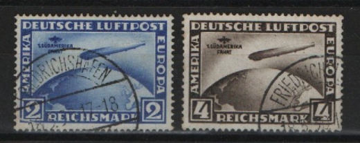 DR / Weimar, 1930, Mi.- Nrn.: 438 Y + 439 X, Die Süd- Amerikafahrt, gestempelt, je tiefgeprüft Schlegel BPP! Selten!