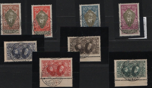 Lichtenstein, 1928, Mi.- Nrn.: 82- 89, 70 Jahre Tronbesteigung, kpl. Satz, gestempelt, Luxusqualität!