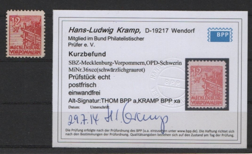 SBZ, MVP, 1946, Mi.- Nr.: 36 x cc, **, tiefstgeprüft Thom / Kramp (als a)  und K.- Befund Kramp BPP (als xcc), e+e! Selten!