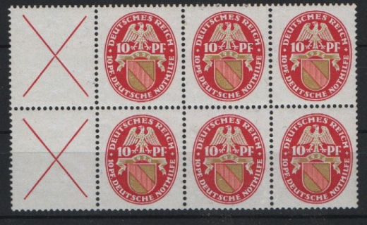 DR, Weimar, 1931, Zusammendruck, Mi.- Nr.: W 24.1 Y (2x + je 2 anhängende Marken), **, Befund Schlegel BPP; e + e! Qualitätsstück! Sehr selten!