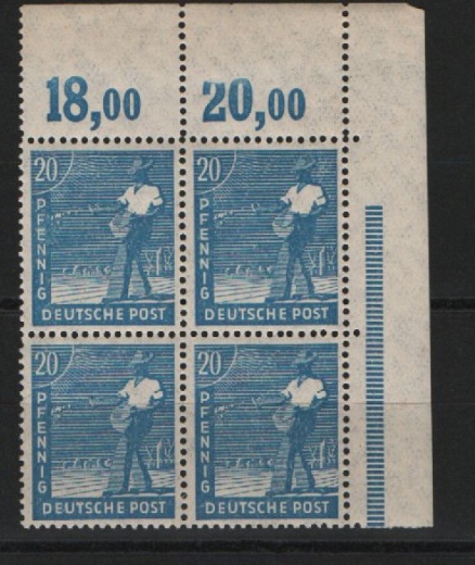Kontrollrat, 1947, Mi.- Nr.: 950 a, ER- 4er- Block, POR dgz, **, Farbgeprüft Bernhöft / K.- Befund Schlegel BPP! Kabinettstück, sehr selten!