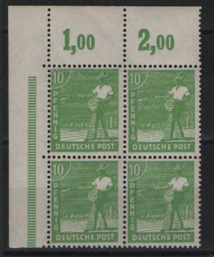 Kontrollrat, 1947, Mi.- Nr.: 946 a, ER- 4er- Block, POR dgz, **, Farbgeprüft Bernhöft / K.- Befund Schlegel BPP! Luxusstück, sehr selten!