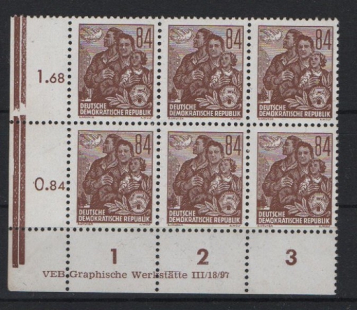 DDR, 1953, Mi.- Nr.: 422 XI DV + 3 anhängende Marken, **, tiefstgeprüft Paul BPP! Luxusstück!