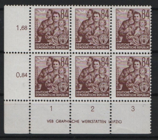 DDR, 1953, Mi.- Nr.: 379 XI DV + 3 anhängende Marken, **, tiefstgeprüft Paul BPP! Kabinettstück!