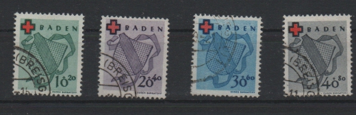FRZ - Baden, 1949, Mi.- Nrn.: 42 A - 45 A, gestempelt, Fotoattest Schlegel BPP! e+e, Luxussatz!