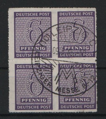 SBZ, West- Sachsen, 1945, Mi.- Nr.: 117 DX, im 4er- Block, gestempelt, 1 Marke tiefstgeprüft Dr. Jasch BPP! Luxusstück! RR!