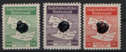 III. Reich, Dt. Bes. II. WK, Sudetendeutsches Niederland, 1938, Mi.- Nr.: IA- IIIA, **, Qualitätssatz! Sehr selten! RR!