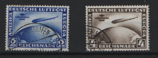 DR / Weimar, 1930, Mi.- Nrn.: 438 X + 439 X, Die Süd- Amerikafahrt, gestempelt, je tiefgeprüft Schlegel BPP! Selten!
