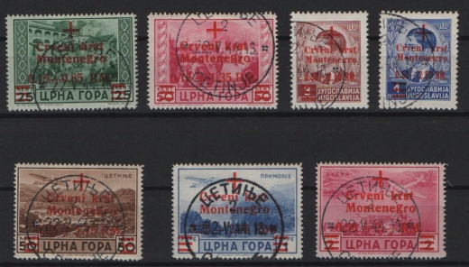 III. Reich, Dt. Bes. II. WK, Montenegro, 1944, Mi.- Nr.: 29- 35, gefälligkeits- gestempelt, Kabinettsatz!