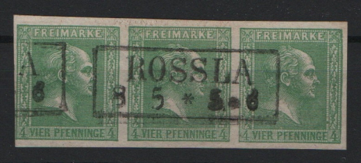 Preußen, ca. 1860, Mi.- Nr.: 9b im horizontalen 3er- Streifen, gestempelt! Seltene Einheit!