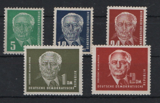 DDR, 1952, Mi.- Nrn.: 322- 326, II. Piecksatz, **, je tief(st)geprüft BPP! Luxussatz! Selten!