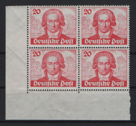 Berlin, 1949, Mi.- Nr.: 62 (4x), im ER- 4 er- Block, **, Qualitätsstück! Sehr selten!