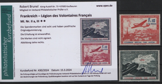 Spendenvignetten / Private Ausgaben, 1942, Mi.- Nrn.: IIa + III, **, Befund Brunel VPEV: e+e, in Luxusqualität! Selten!