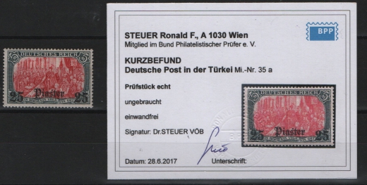 DAP Türkei, 1905 / 13, Mi.- Nrn.: 35 a, *! Befund Steuer BPP: e+e! Sehr selten!