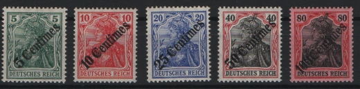 DAP Türkei, 1908, Mi.- Nrn.: 48- 52, **! Mi.- Nr.: 49 tiefstgeprüft BPP! Selten!