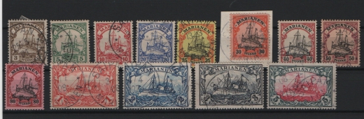 Dt. Kolonien, Marianen, 1901, Mi.- Nrn.: 7- 19, gestempelt! Mi.- Nrn.: 16- 19 je tief(st)geprüft VÖB / BPP! Sehr selten!