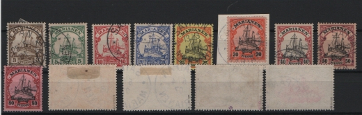 Dt. Kolonien, Marianen, 1901, Mi.- Nrn.: 7- 19, gestempelt! Mi.- Nrn.: 16- 19 je tief(st)geprüft VÖB / BPP! Sehr selten!