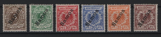 Dt. Kolonien, Samoa, 1900, Mi.- Nrn.: 1- 6, *, selten!