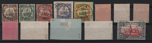 Dt. Kolonien, Samoa, 1900, Mi.- Nrn.: 7- 19, gestempelt, Mi.- Nrn.: 12- 18 je gepr. / signiert (meist BPP) Nr.: 19 mit FA e+e BPP! Sehr selten!