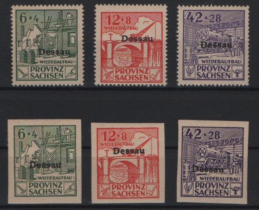 Deutschland- OST, Lokalausgaben, Dessau, 1946, Mi.- Nrn.: I- III A, **, + I- III B, *, geprüft, der B- Satz ist sehr selten!