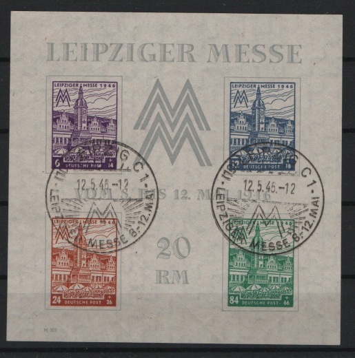 SBZ, West- Sachsen, 1946, Mi.- Nr.: Bl. 5 Xa Z, gestempelt, Fotoattest Dr. Jasch BPP: echt und einwandfrei! Luxusstück! RR!