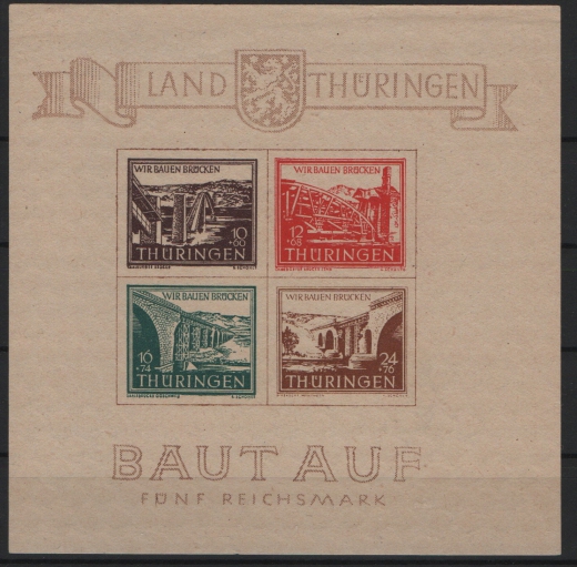 Thüringen, 1946, Bl. 4 a y, **, mit Kurz- Befund Dr. Jasch BPP: echt + ...., Kabinettstück