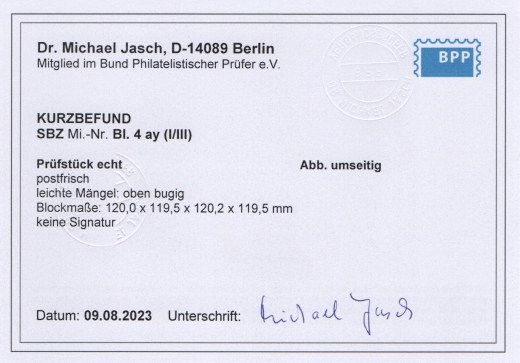 Thüringen, 1946, Bl. 4 a y, **, mit Kurz- Befund Dr. Jasch BPP: echt + ...., Kabinettstück