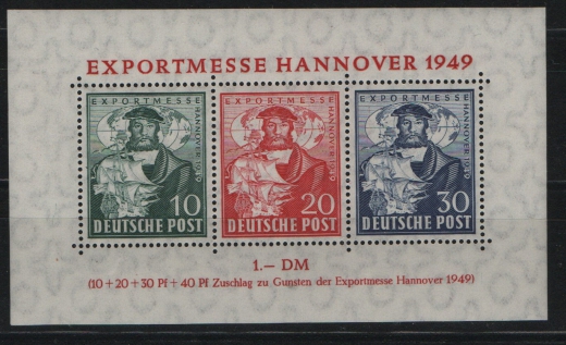 Bizone, 1949, Mi.- Nr.: Bl 1, **, tiefstgeprüft Schlegel BPP! Luxusstück! Selten!