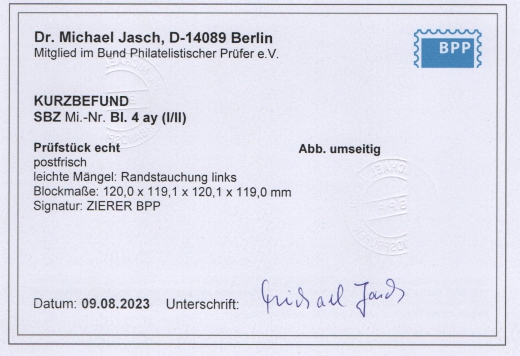 Thüringen, 1946, Bl. 4 a y, **, mit Kurz- Befund Dr. Jasch BPP: echt + ...., Kabinettstück