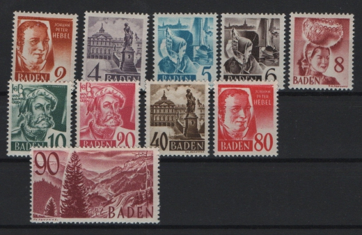 FRZ- Baden, 1948 / 49, Mi.- Nrn.: 28- 37, **, Kabinettsatz!