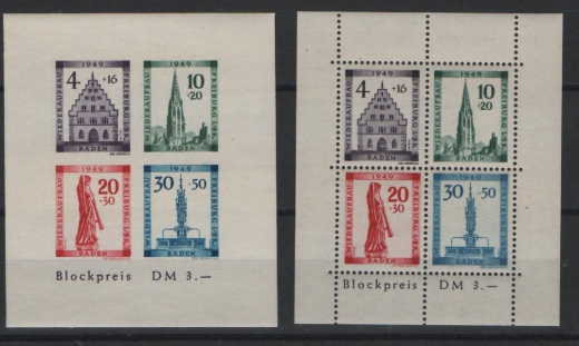 FRZ- Baden, 1949, Mi.- Nrn.: Bl. 1 A + B, **, Qualitätssatz!