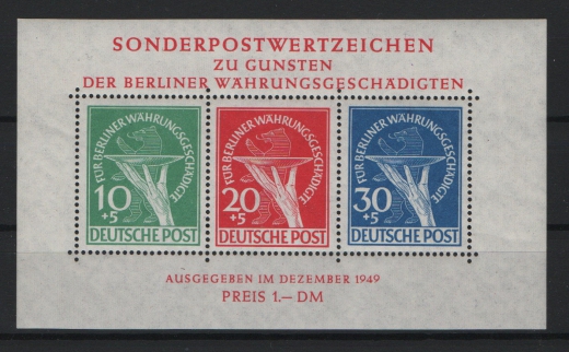 Berlin, 1949, Mi.- Nr.: Bl. 1 , **, tiefstgeprüft A. Schlegel BPP! Luxusstück!