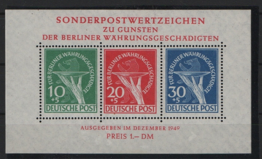 Berlin, 1949, Mi.- Nr.: Bl. 1 , **, tiefgeprüft Schlegel BPP!
