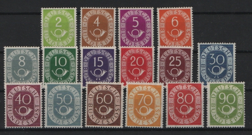 BRD, 1951/52, Mi.- Nrn.: 123- 138, **, Der Posthornsatz! Je tief(st)geprüft Schlegel BPP! Qualitätssatz!