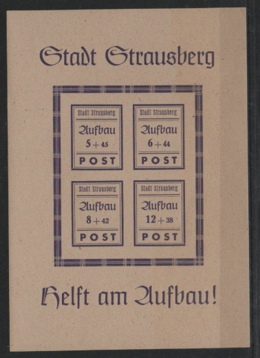 Deutschland- OST, Lokalausgaben, Strausberg, 1946, Mi.- Nr.: Bl. 1, **, Kabinettstück!