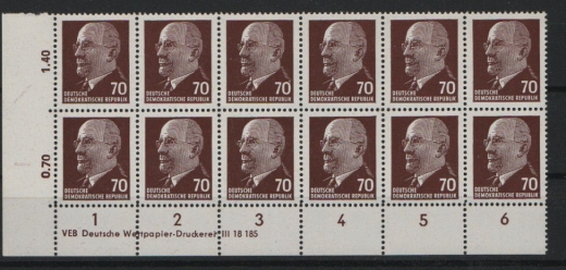 DDR, 1963, Mi.- Nr.: 938z XI DV + 9 anhängende Marken, **, je tiefstgeprüft Macudzinscy (als Wz. 2) WZ= 1! Luxusstück!