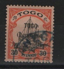 Dt. Kolonien, Togo, Französische Besetzung, 1914, Mi.- Nrn.: 5, gestempelt, sehr selten!